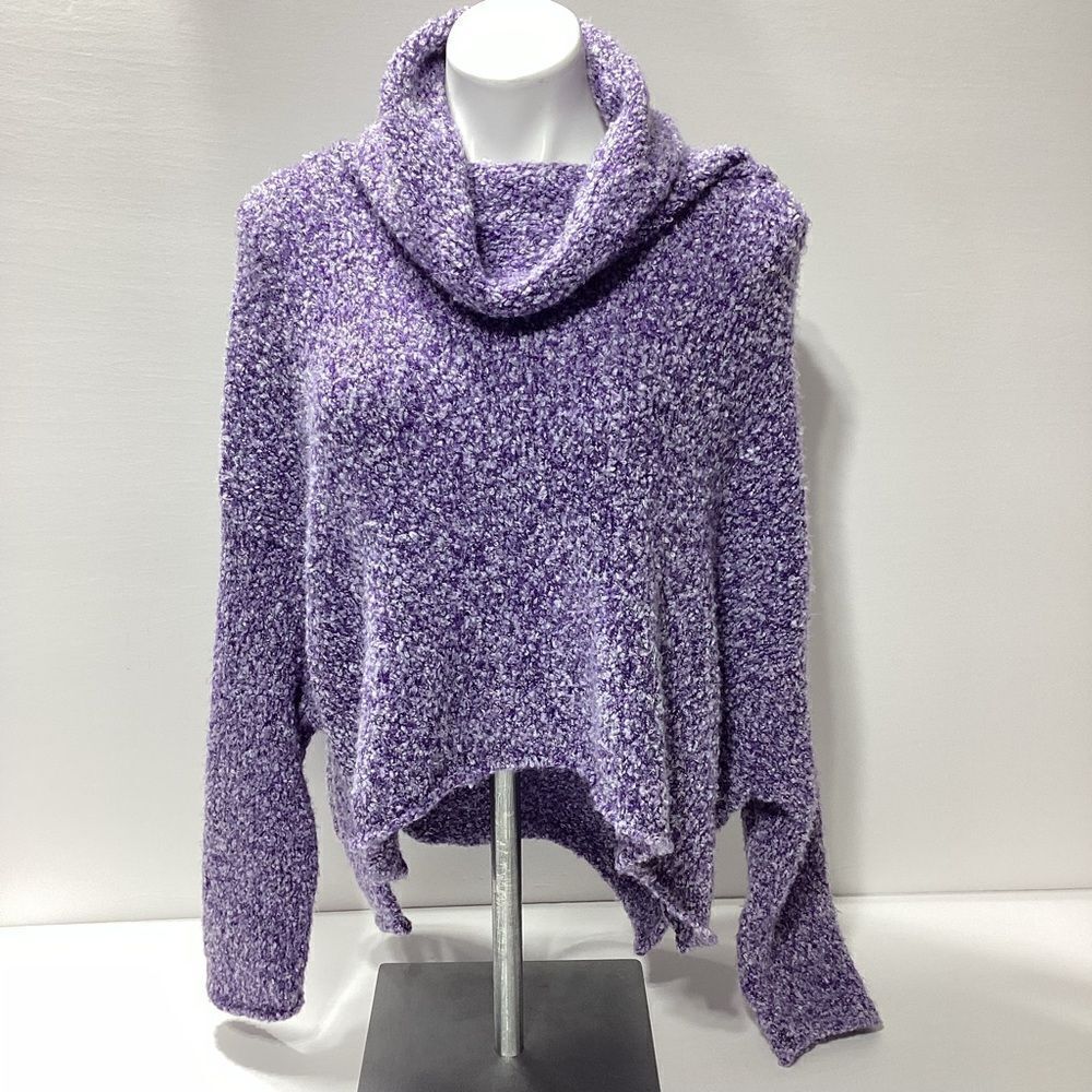 Free People Chunky Cowl Neck Purple Knit Sweater Extra Wide Crop Fit S/P